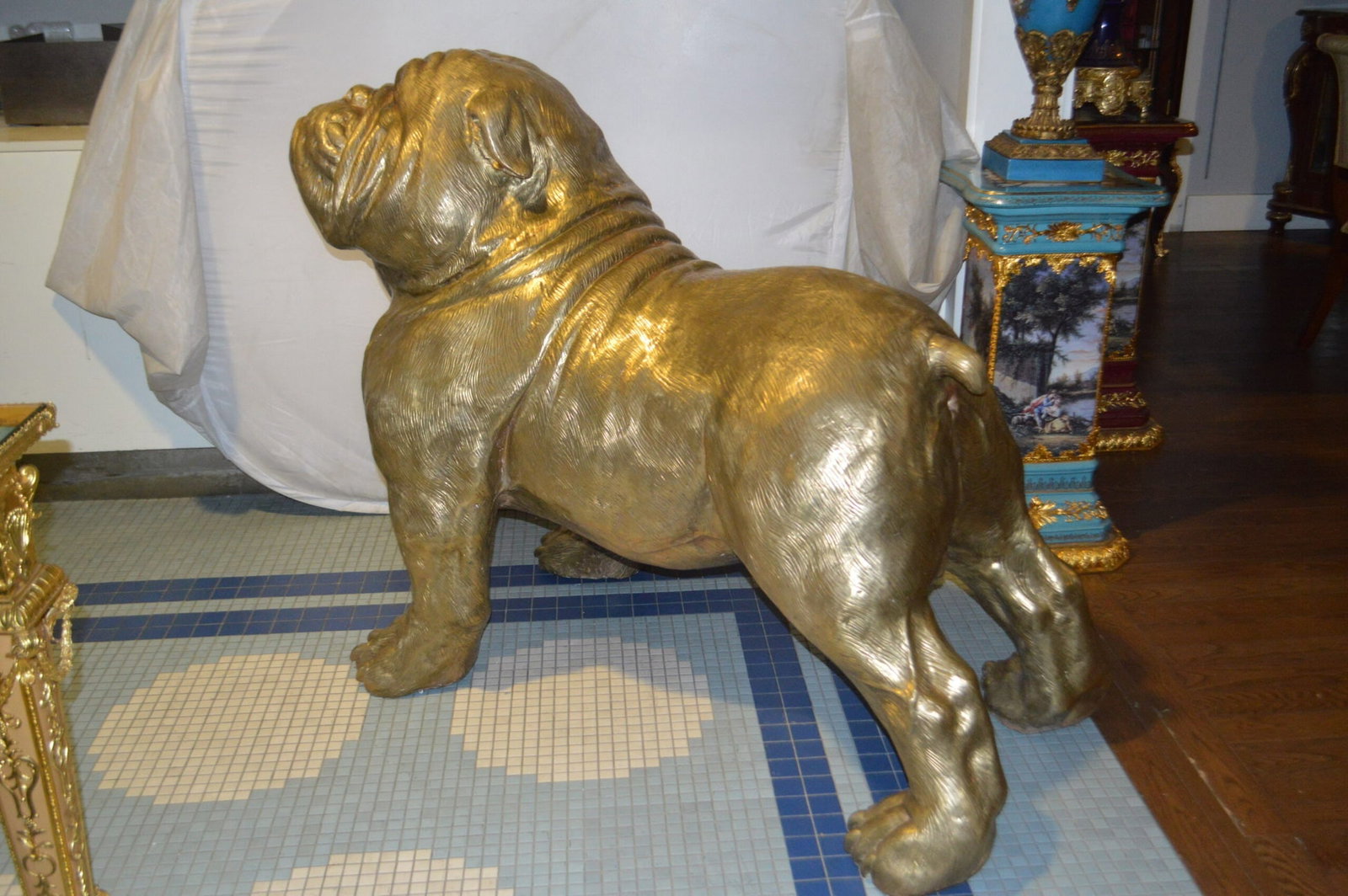 Gold Bulldog Giant Bronze Statue - Size: 62"L x 26"W x 44"H. - 9