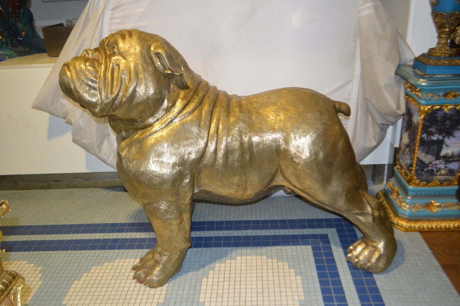 Gold Bulldog Giant Bronze Statue - Size: 62"L x 26"W x 44"H. - 2