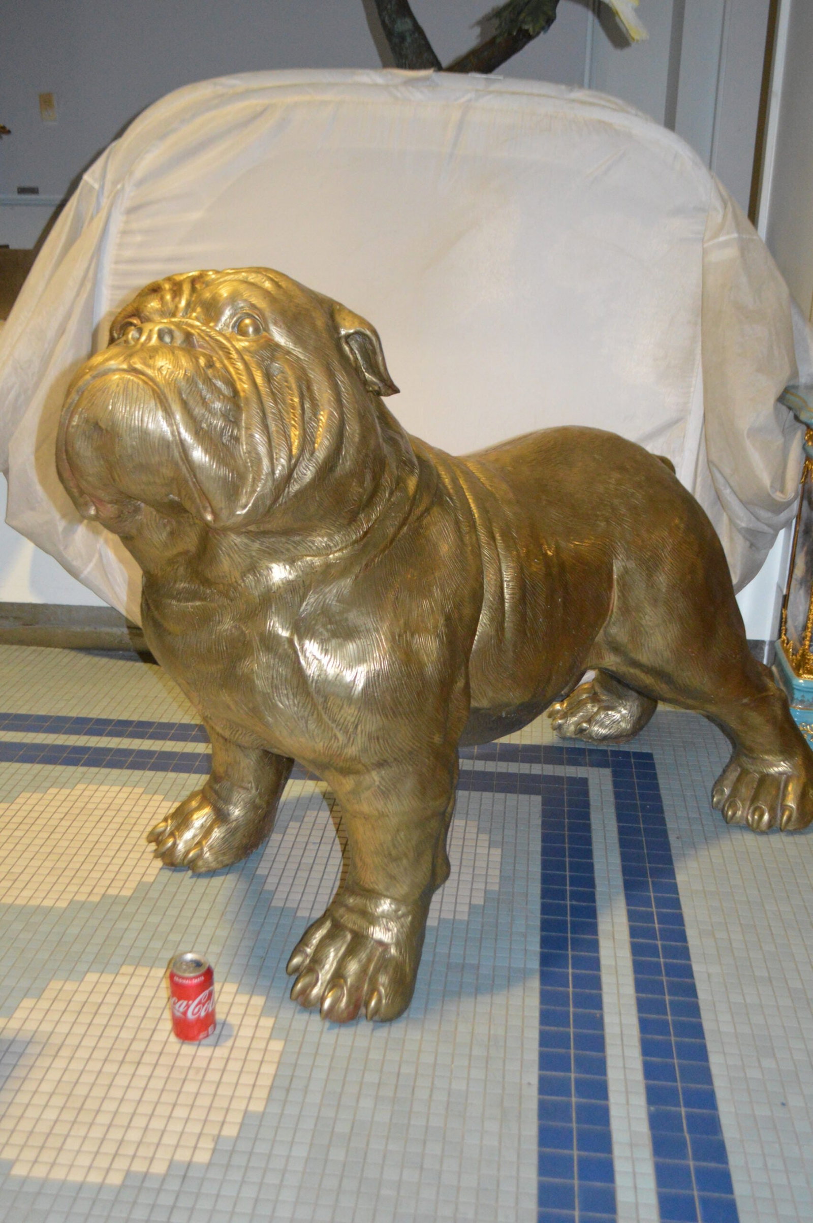 Gold Bulldog Giant Bronze Statue - Size: 62"L x 26"W x 44"H. - 3
