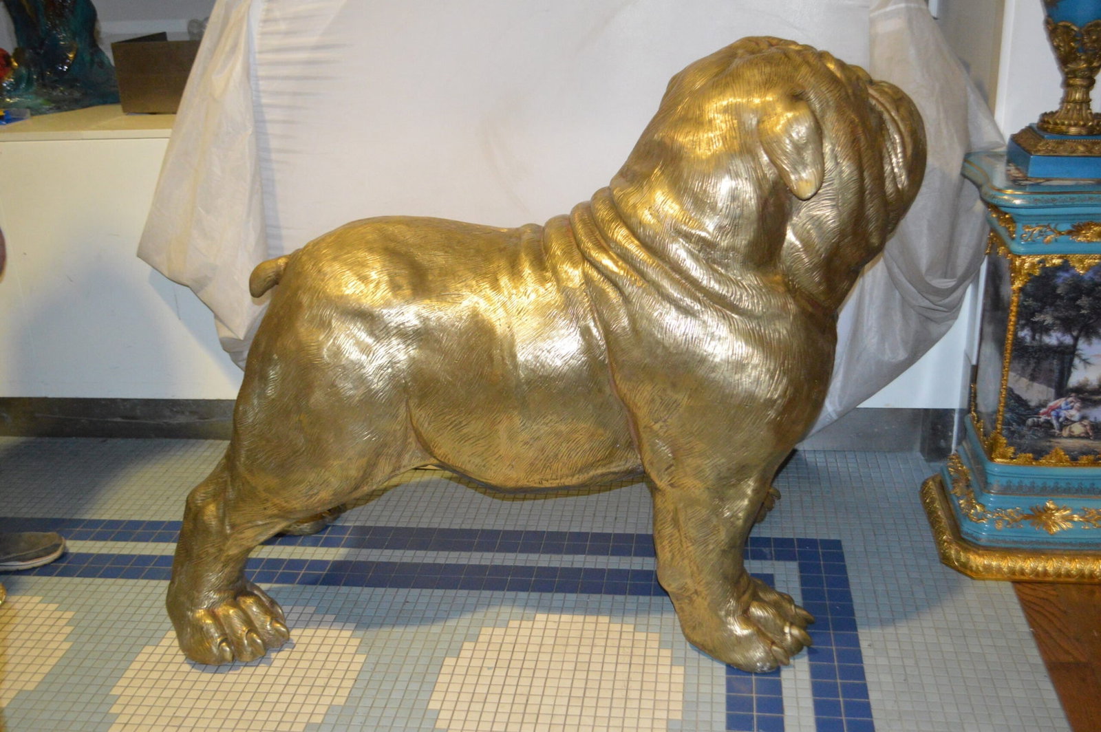 Gold Bulldog Giant Bronze Statue - Size: 62"L x 26"W x 44"H. - 6