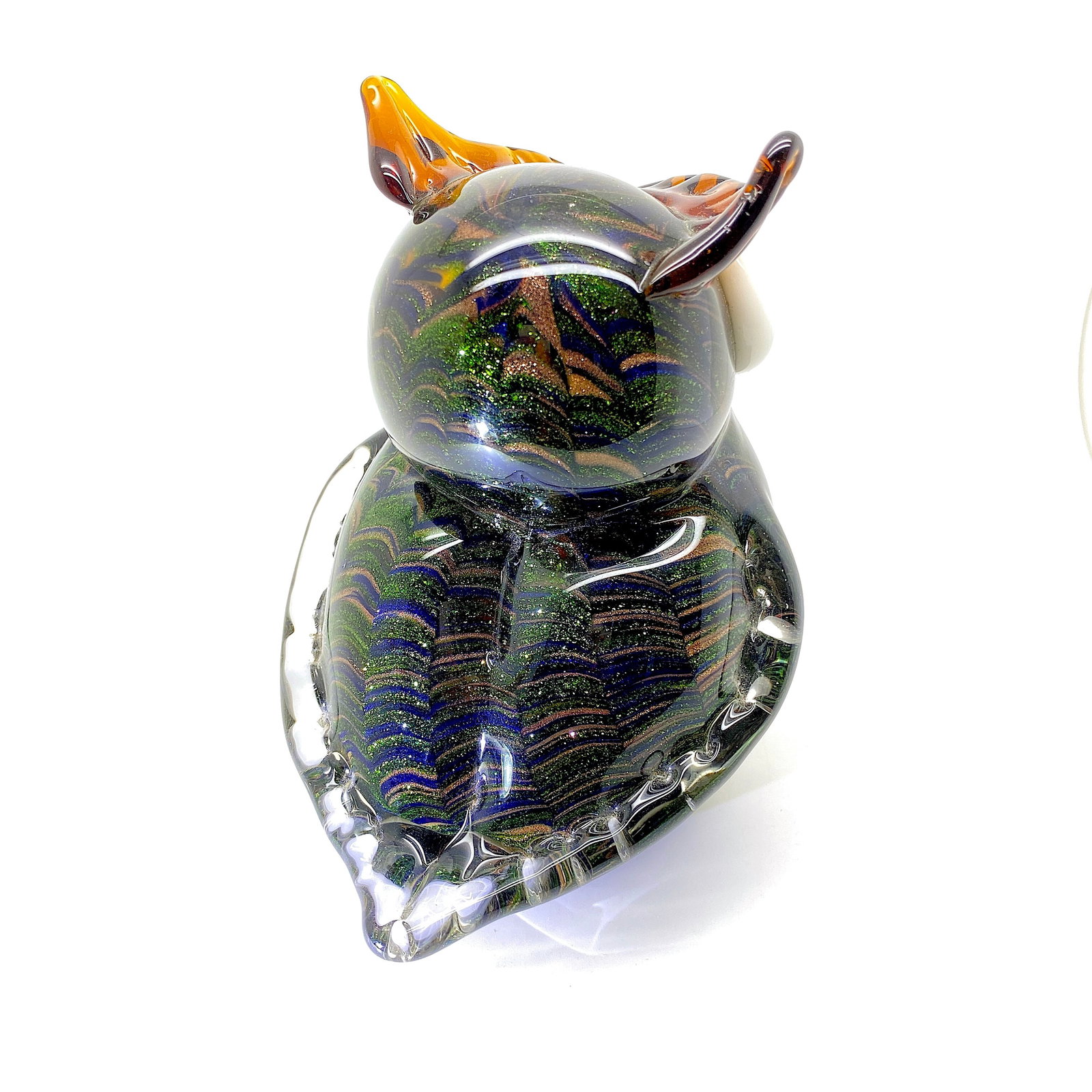 Blown glass owl statue with gold dust - 3