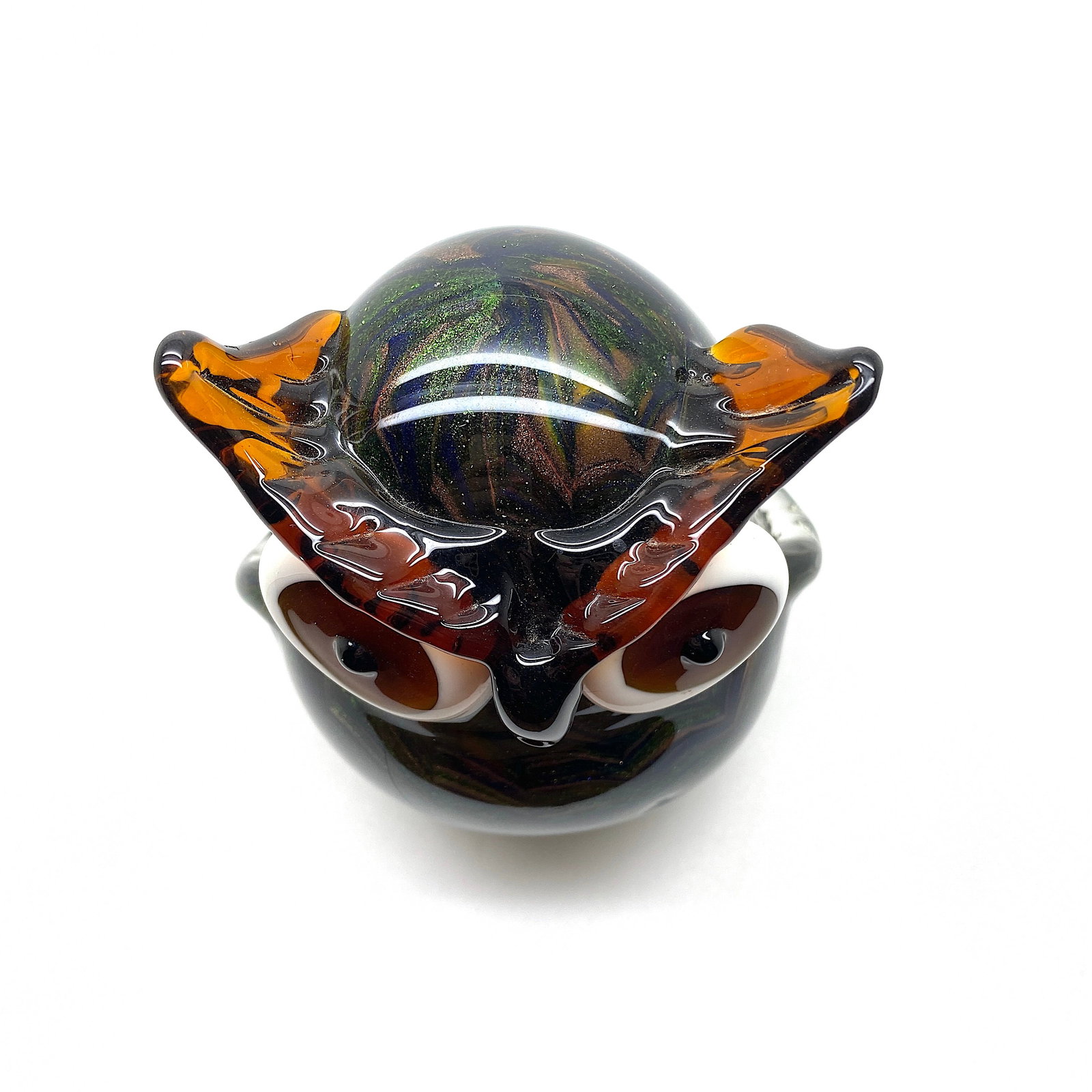 Blown glass owl statue with gold dust - 4