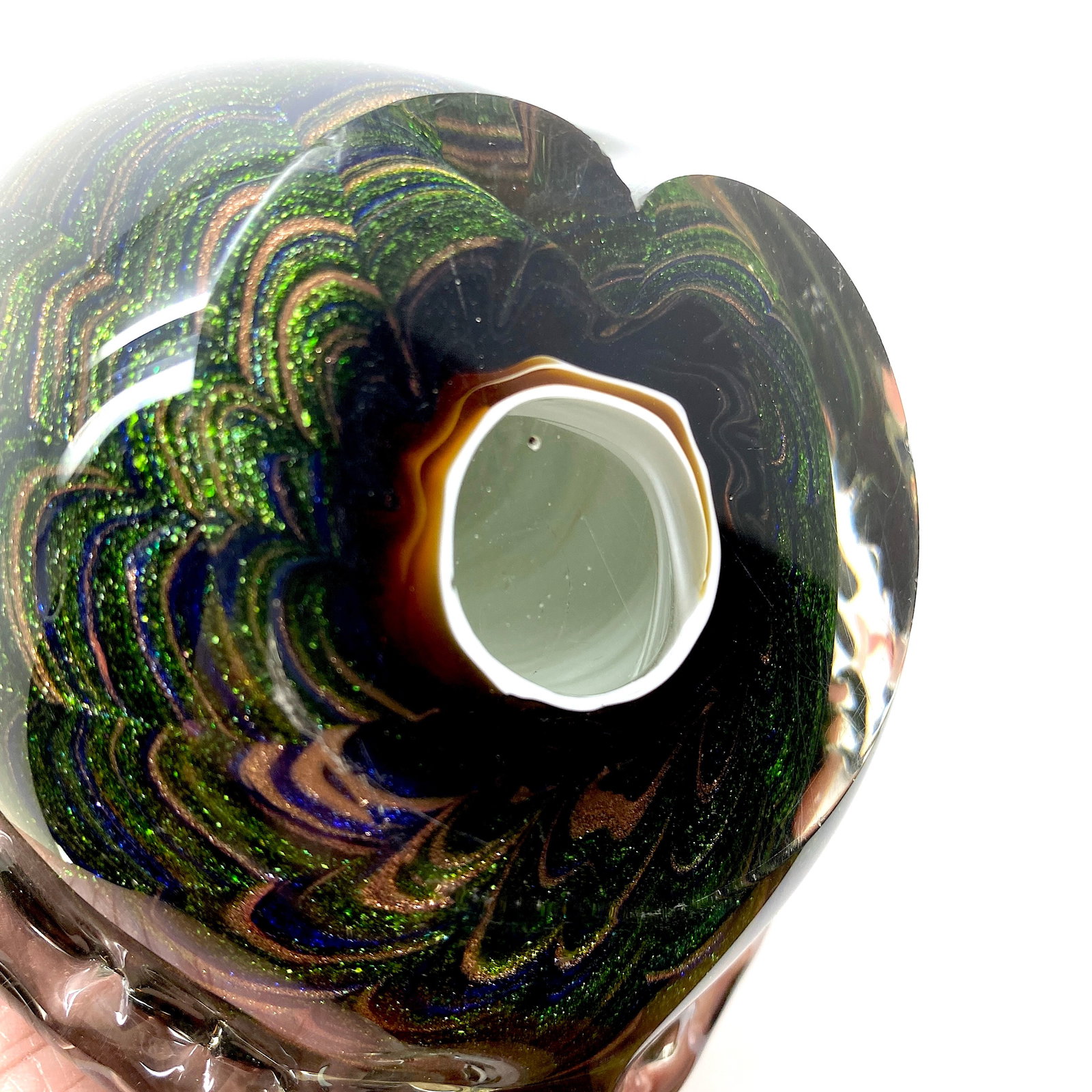 Blown glass owl statue with gold dust - 5