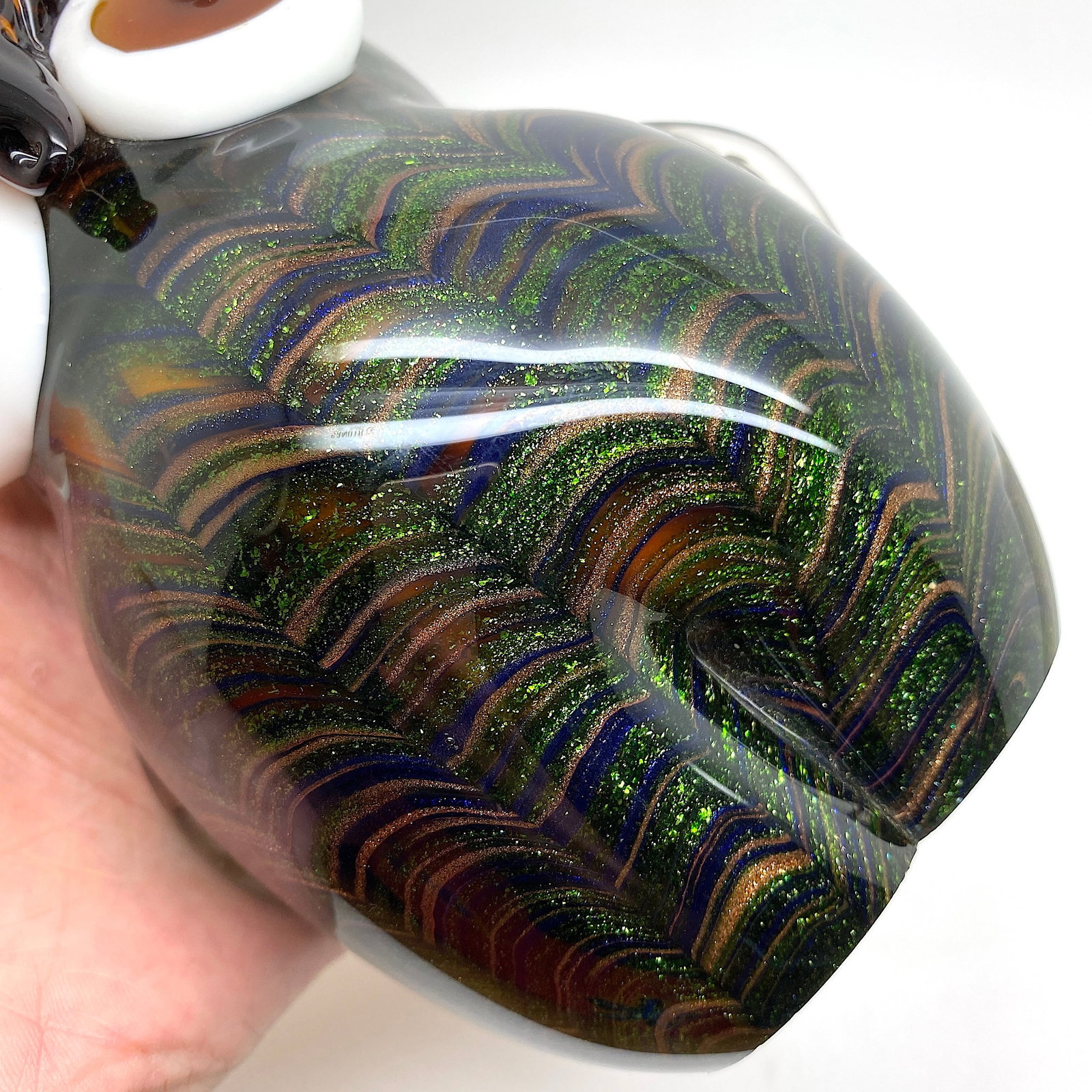 Blown glass owl statue with gold dust - 6