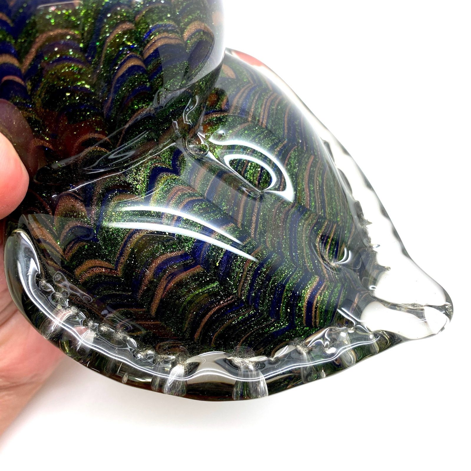 Blown glass owl statue with gold dust - 8