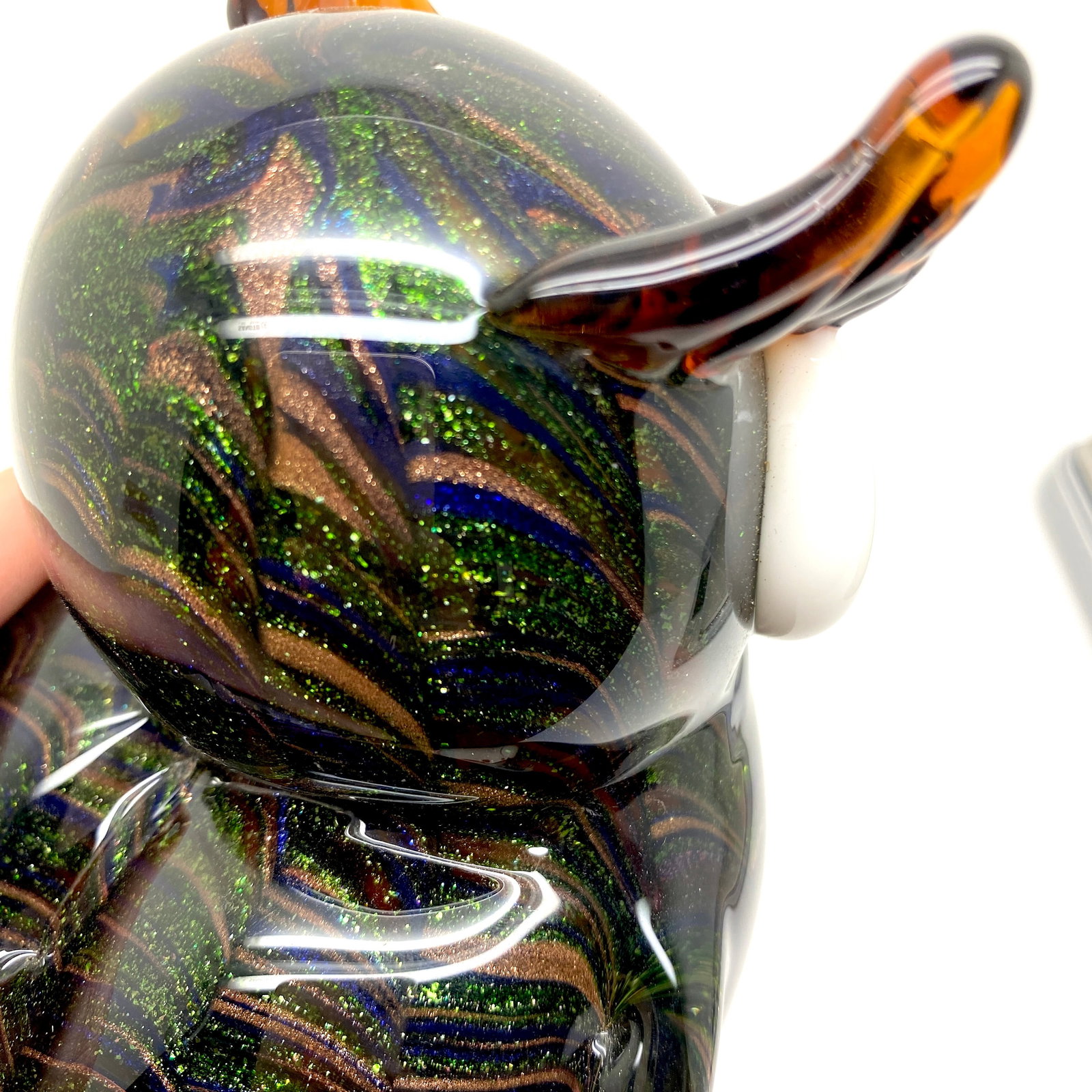 Blown glass owl statue with gold dust - 9