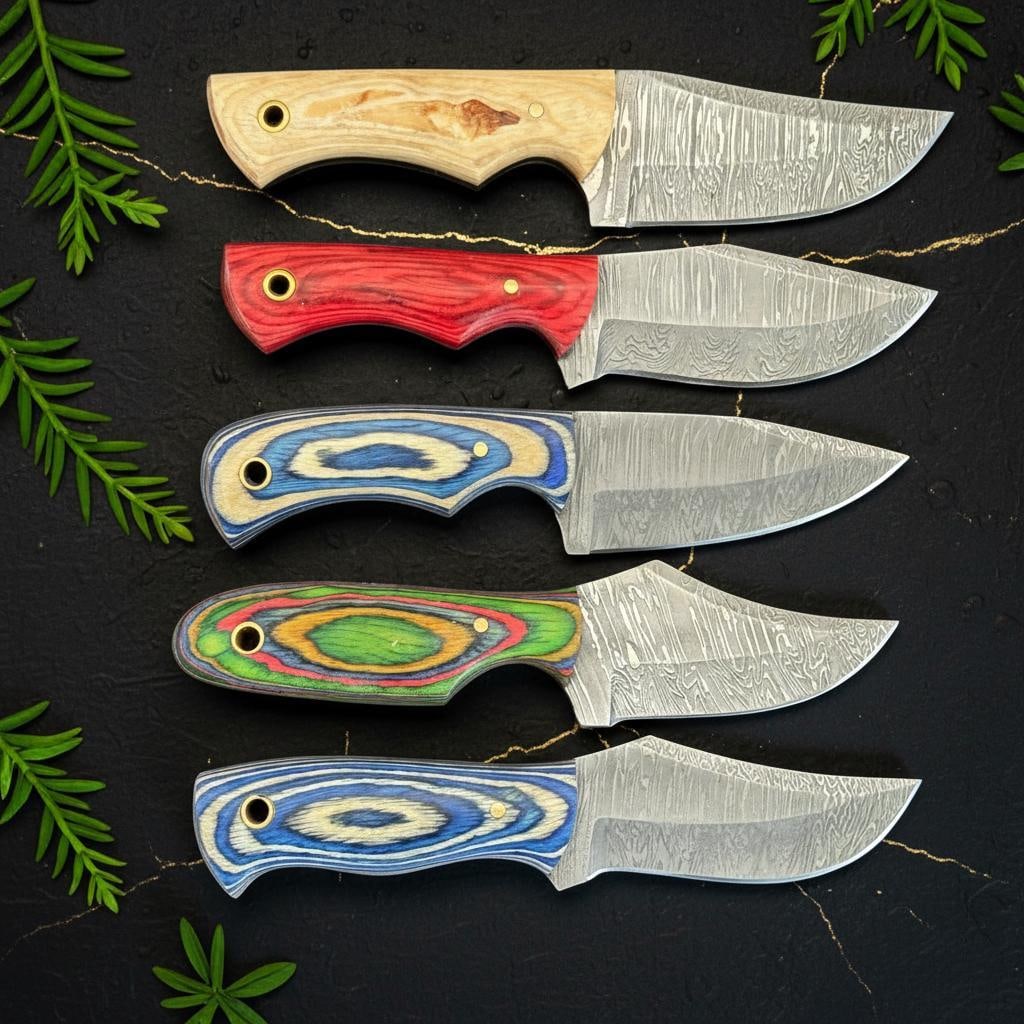 Damascus Steel Tanto Hunting Knife Set, Lot of 10 with Hardwood Handles - 2