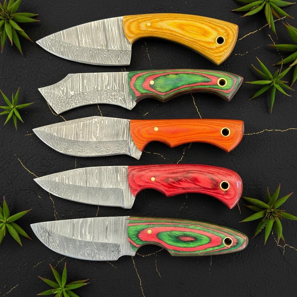 Damascus Steel Tanto Hunting Knife Set, Lot of 10 with Hardwood Handles - 3