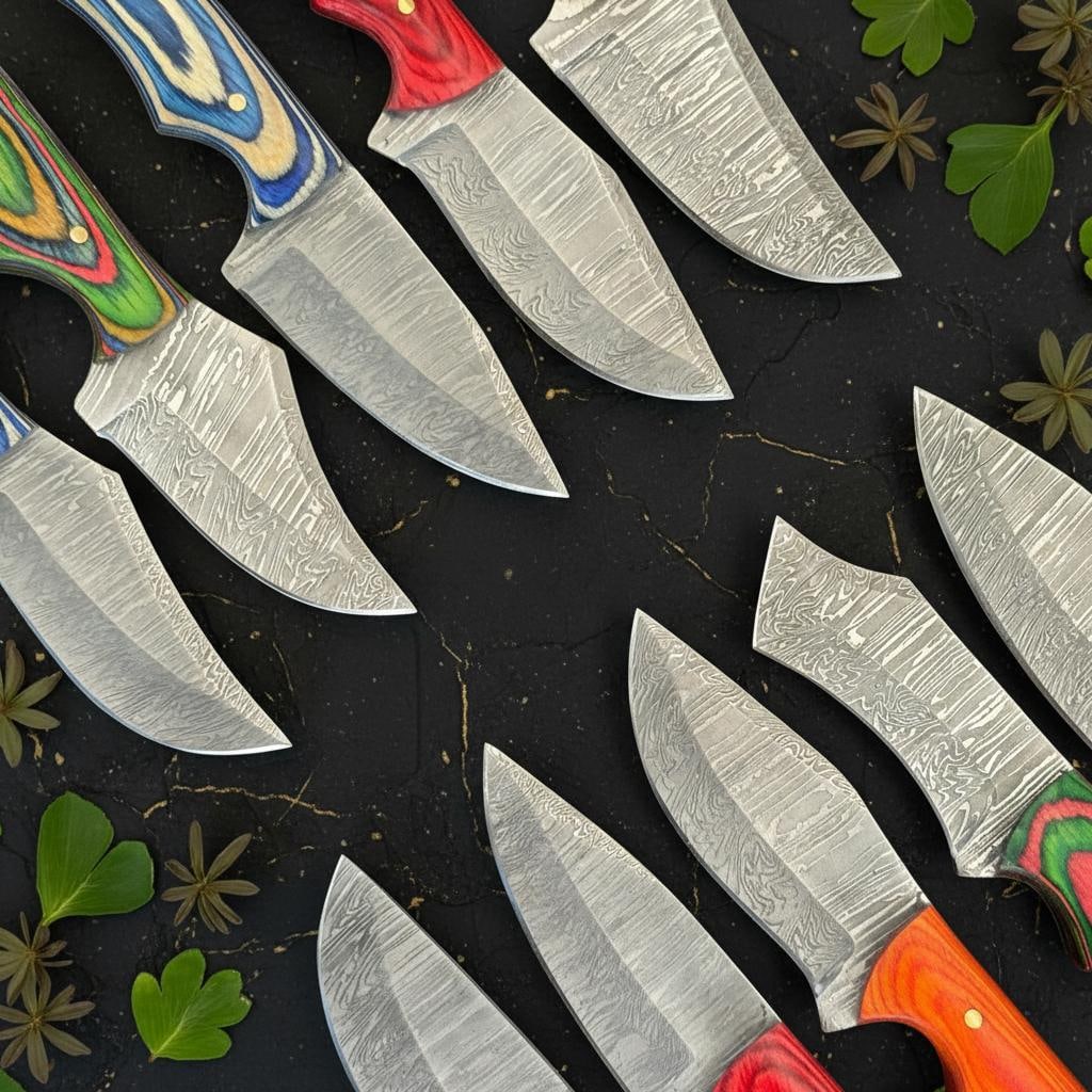 Damascus Steel Tanto Hunting Knife Set, Lot of 10 with Hardwood Handles - 4