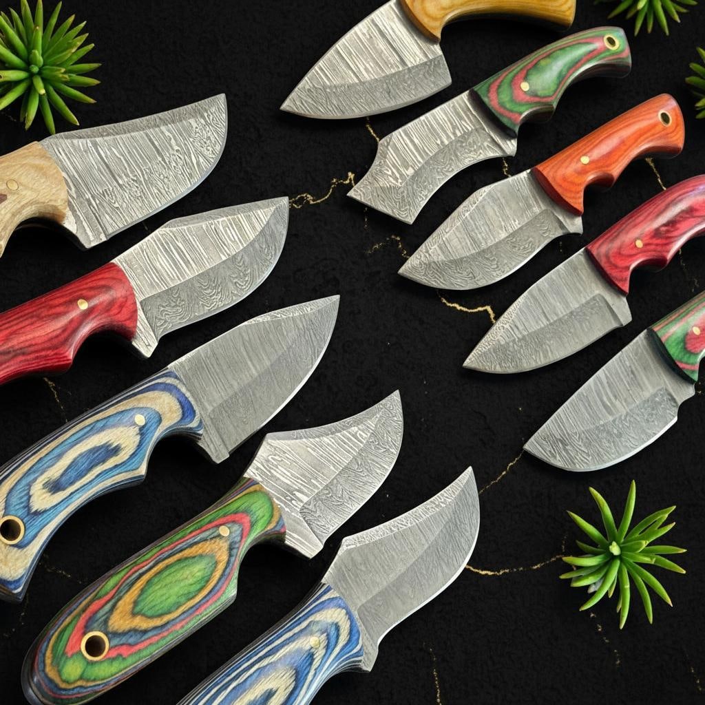 Damascus Steel Tanto Hunting Knife Set, Lot of 10 with Hardwood Handles - 6