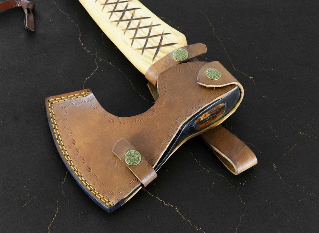 19" Hand Forged Carbon Steel Bearded Viking Axe Throwing Hatchet with Leather Sheath - 8