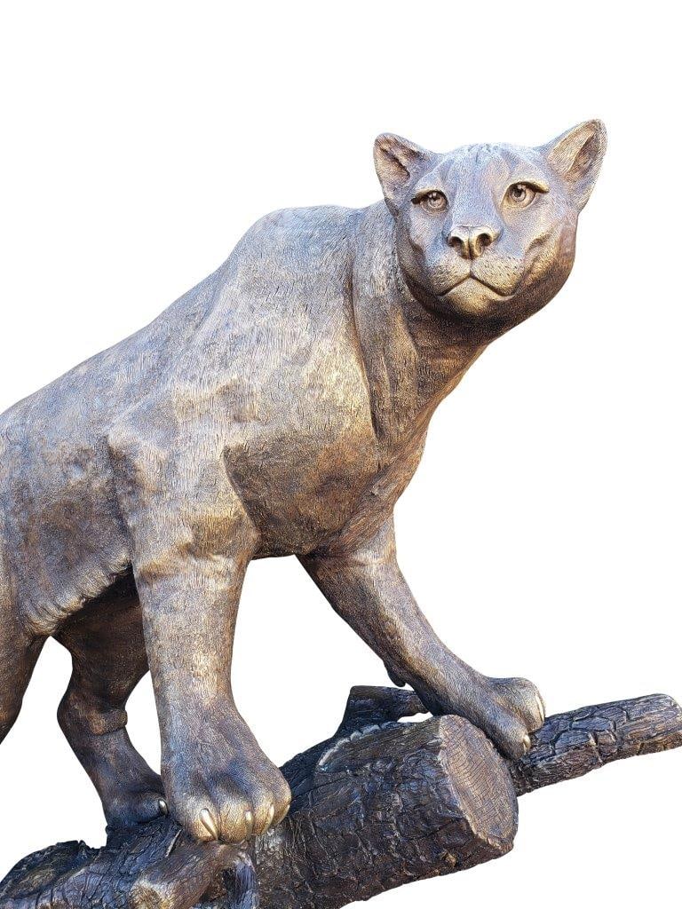 Mountain Lion Going Up a Tree Log Bronze Statue - Size: 42"L x 65"W x 69"H. - 7