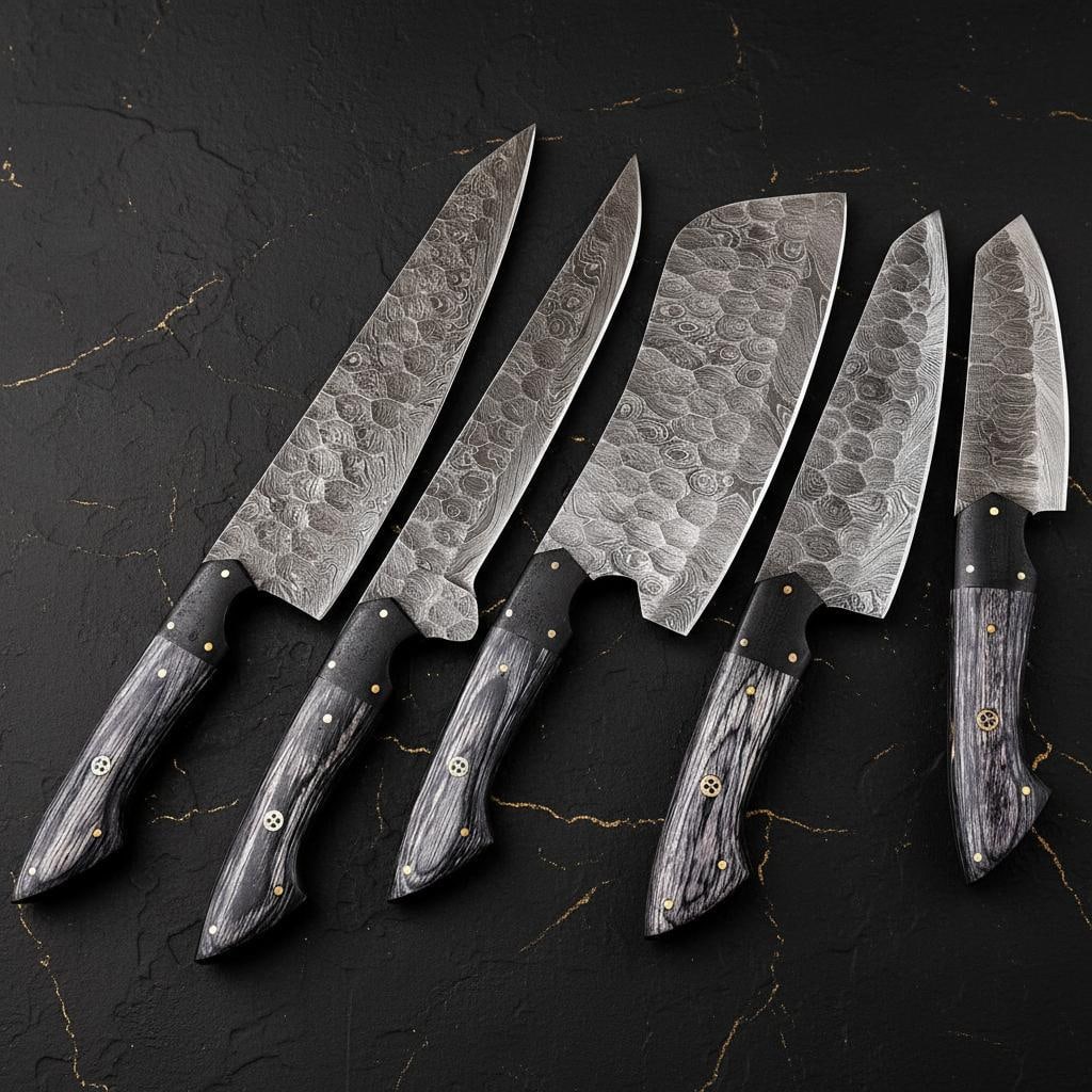 Twist Pattern Damascus Steel Chef Knife Set, 5 Piece Hand Forged Kitchen Cutlery - 2