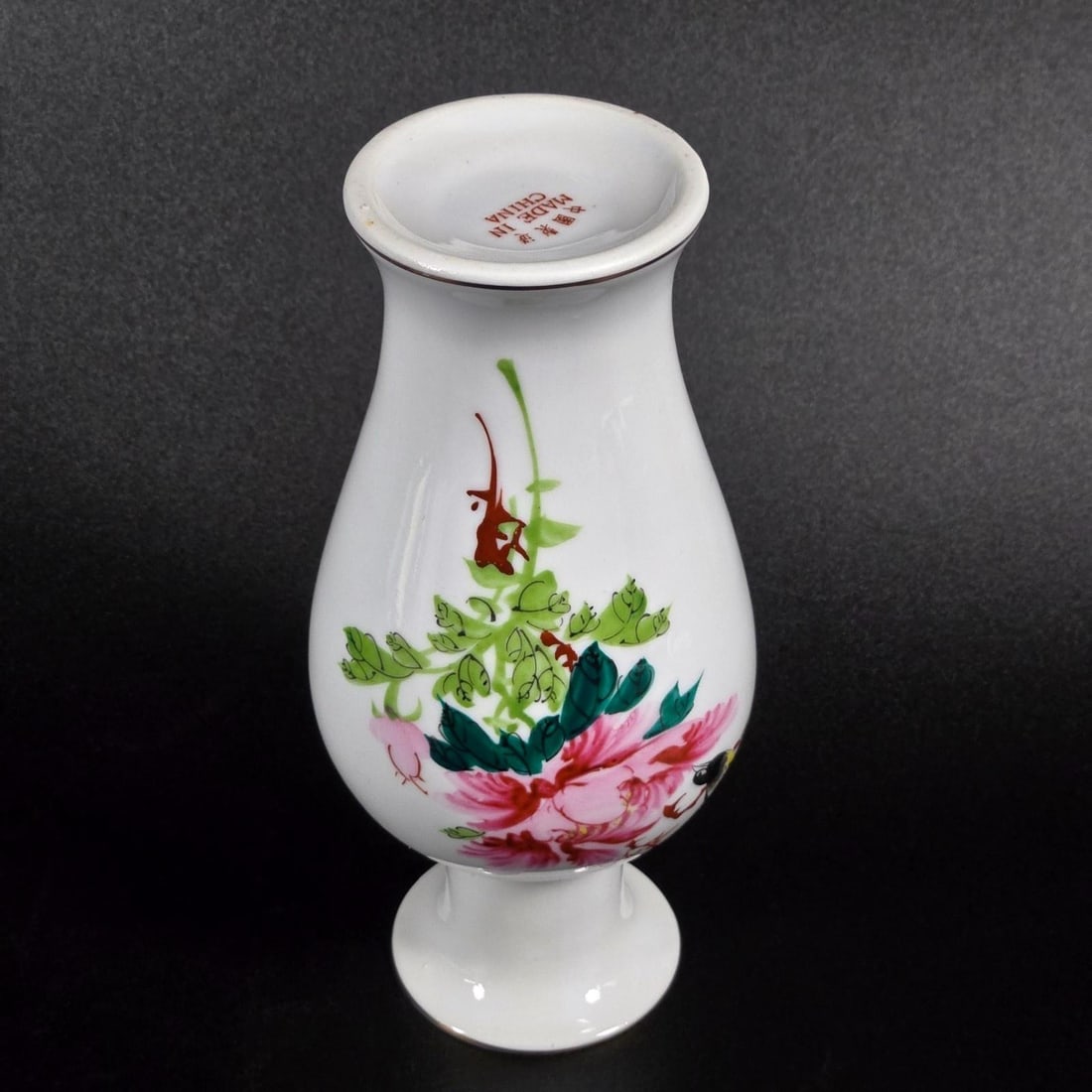 Chinese Calligraphy & Floral Bird Vase 8" Hand-Painted Porcelain Asian Art - 5