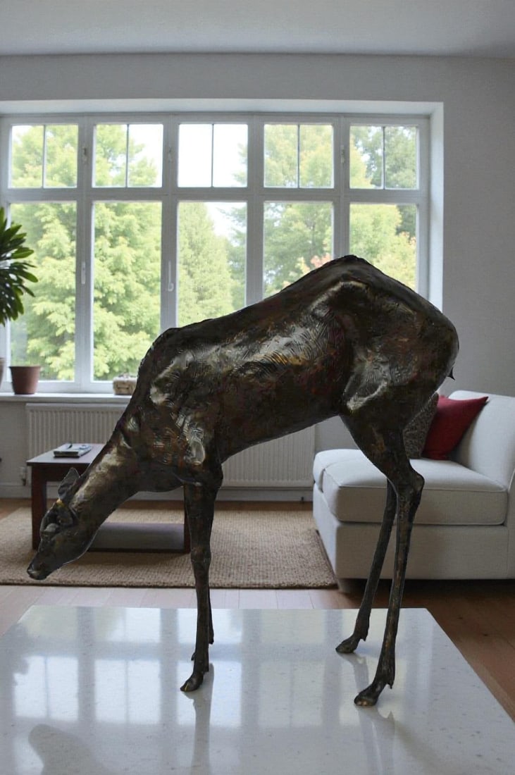Life Size Grazing Deer Bronze Statue ? Elegant Wildlife Sculpture with Graceful Detailing for Home, - 9