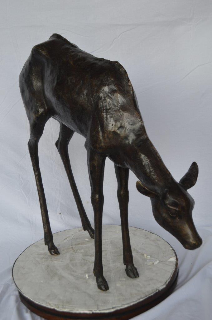 Life Size Grazing Deer Bronze Statue ? Elegant Wildlife Sculpture with Graceful Detailing for Home, - 10