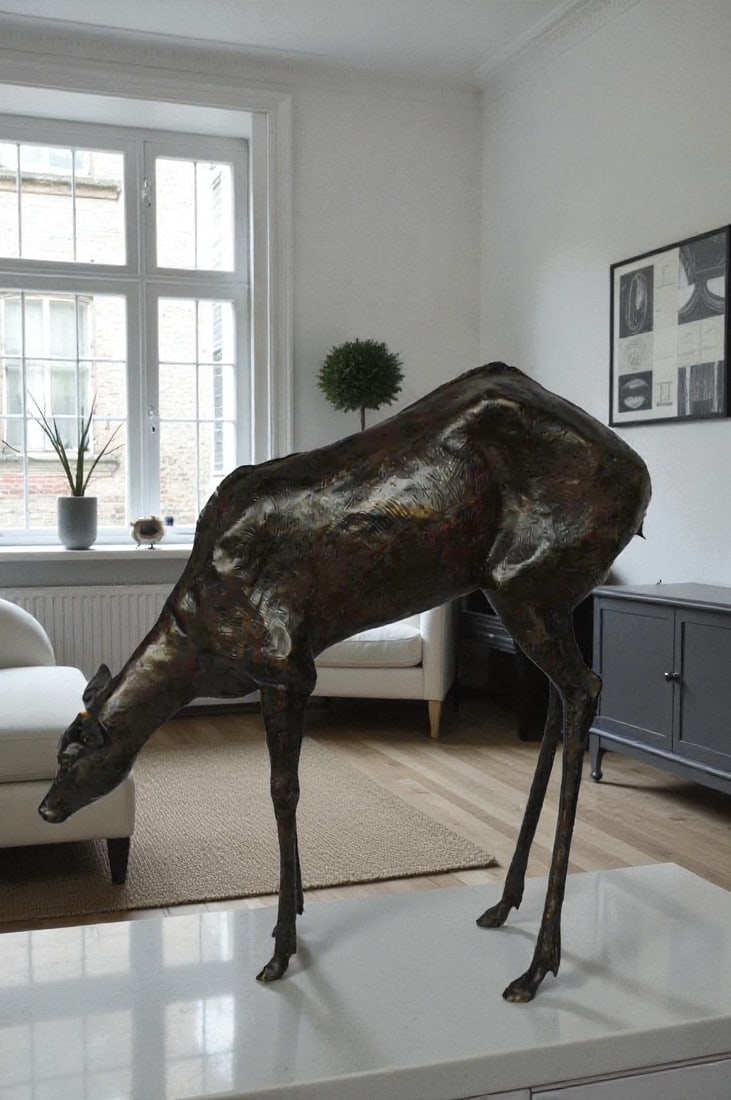 Life Size Grazing Deer Bronze Statue ? Elegant Wildlife Sculpture with Graceful Detailing for Home, - 11