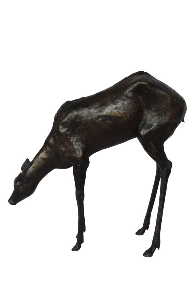 Life Size Grazing Deer Bronze Statue ? Elegant Wildlife Sculpture with Graceful Detailing for Home, - 2