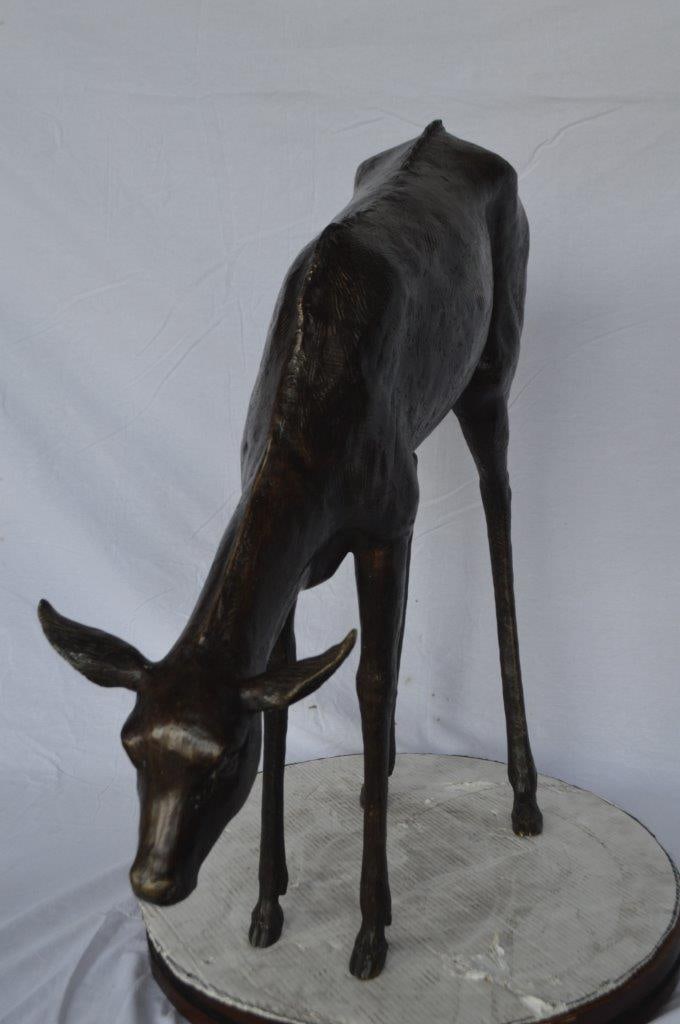 Life Size Grazing Deer Bronze Statue ? Elegant Wildlife Sculpture with Graceful Detailing for Home, - 3