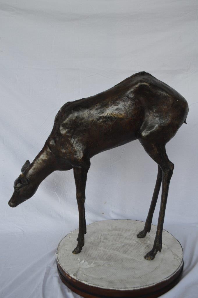 Life Size Grazing Deer Bronze Statue ? Elegant Wildlife Sculpture with Graceful Detailing for Home, - 5