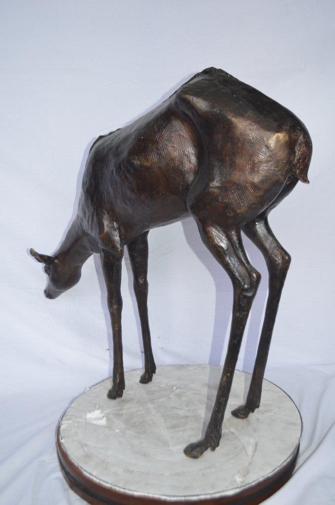 Life Size Grazing Deer Bronze Statue ? Elegant Wildlife Sculpture with Graceful Detailing for Home, - 6