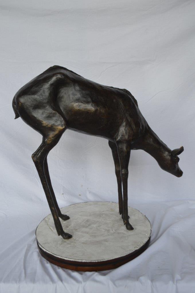 Life Size Grazing Deer Bronze Statue ? Elegant Wildlife Sculpture with Graceful Detailing for Home, - 8