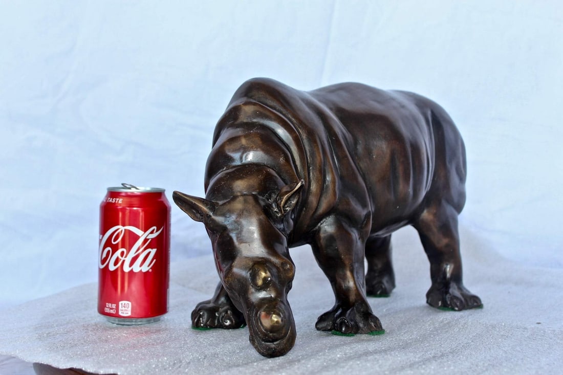 Relaxed Rhino bronze statue - Size: 16"L x 9"W x 8"H. - 6