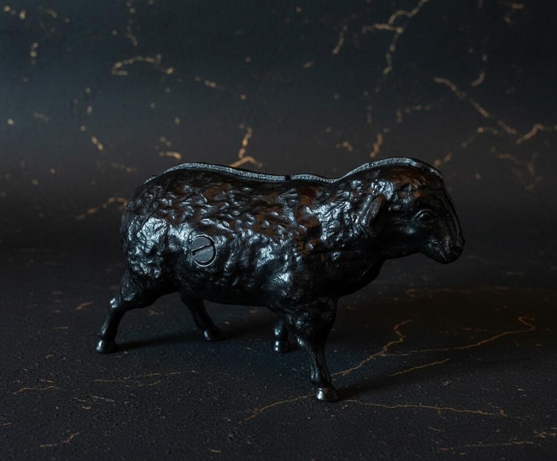 Cast Iron Black Sheep Figural Still Bank Vintage Repainted Coin Collectible - 2