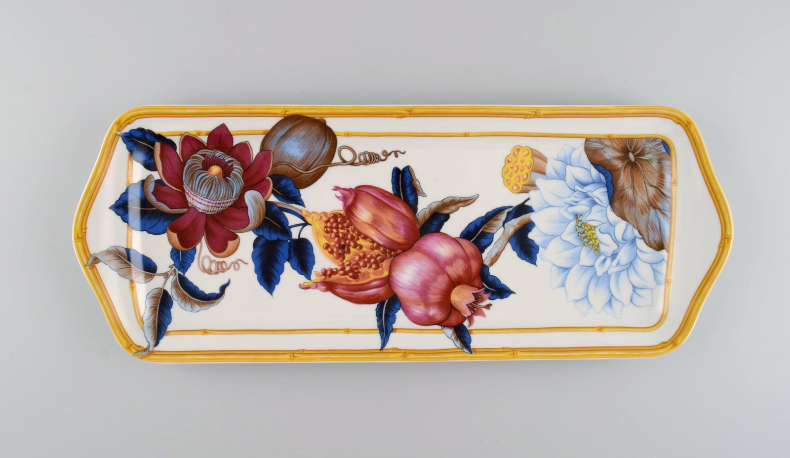 Porcelain of Paris. "Tropical Aurore". Oblong porcelain tray decorated with flowers, pomegranates (1 of 5)