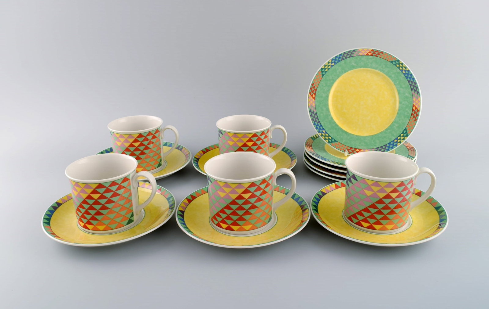 Gallo Design, Germany. Pamplona coffee service for five people. Colorful decoration. Late 20th (1 of 6)