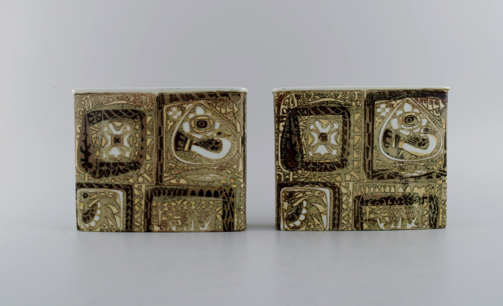 Nils Thorsson and Johanne Gerber for Aluminia, Royal Copenhagen. Two Baca vases with patterned glaze (1 of 6)