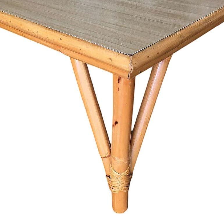 Restored Mid-century Large Square Rattan Coffee Table With Formica Top - 6