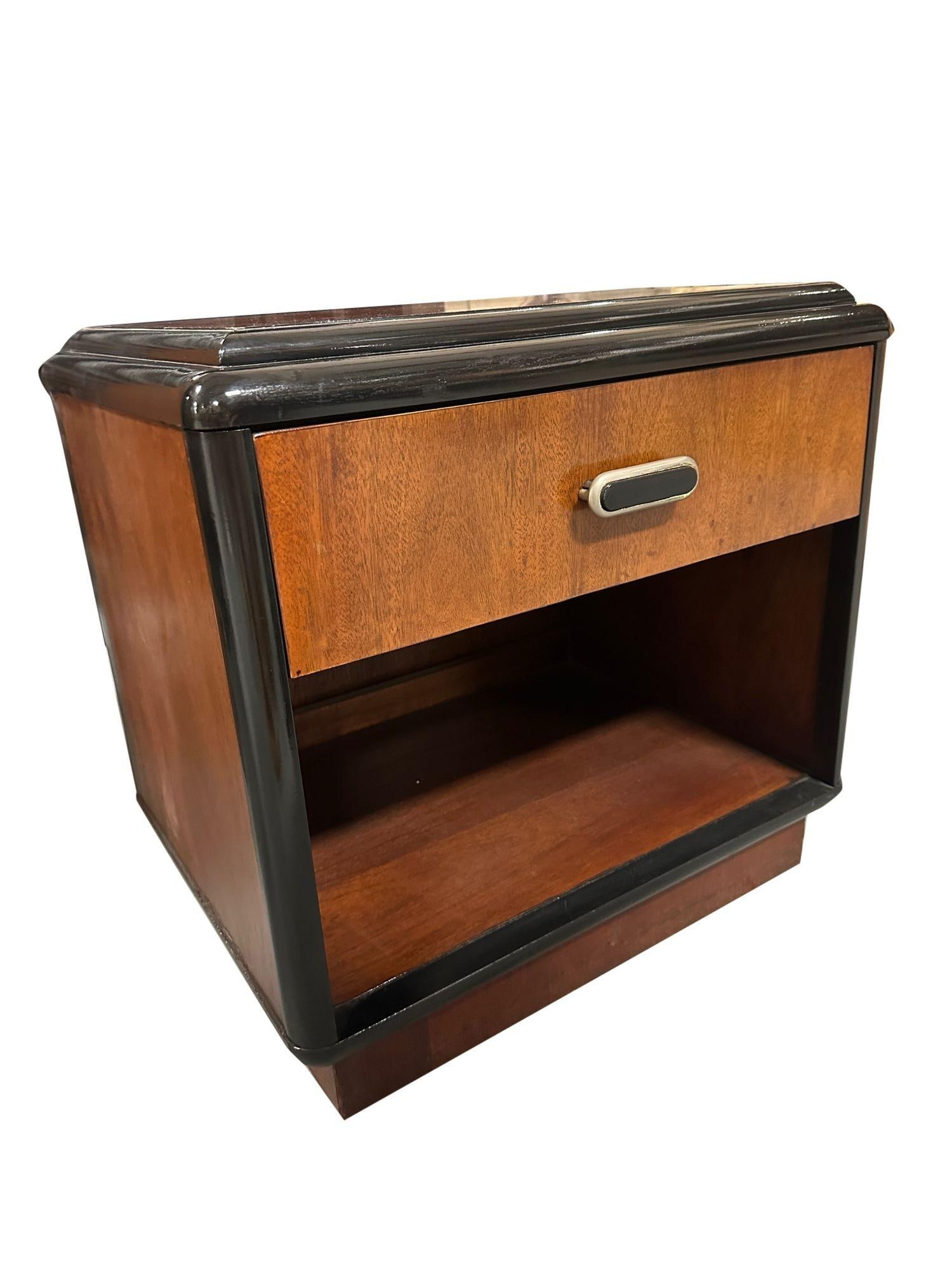 Pair of Two Toned Art Deco Cherry Wood & Lacquer Bedside Tables w/ Stepped Top - 11