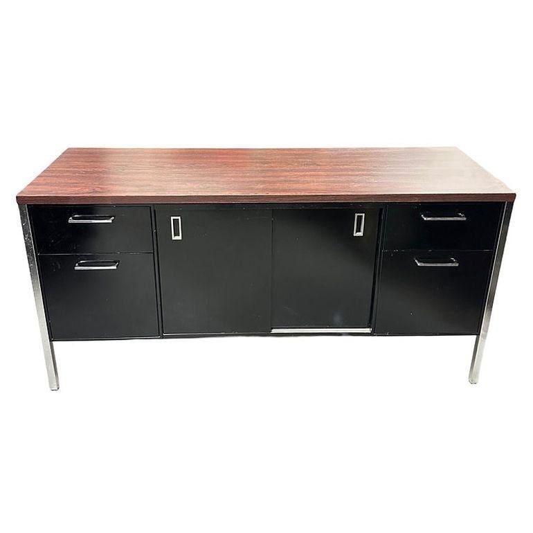 Modern Black & Chrome Metal Tanker Credenza by Steelcase - 8