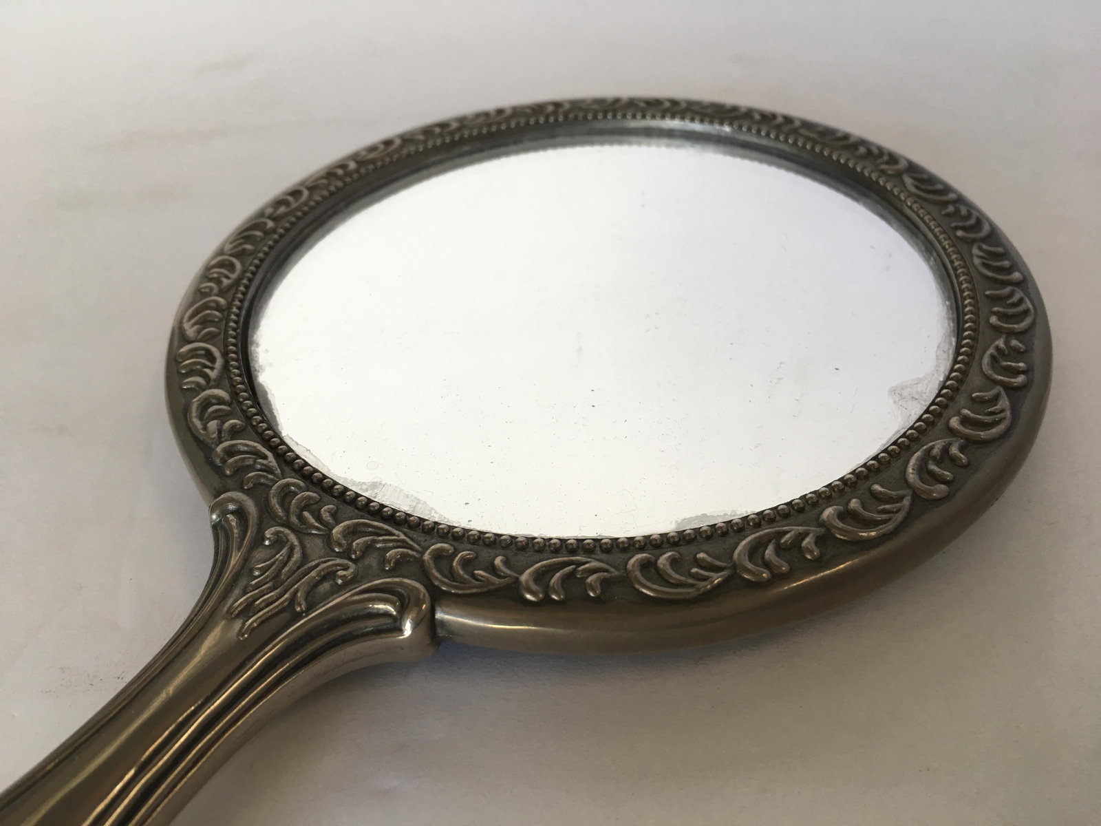 Antique Silver Plate Rose Pattern Vanity Hand - 15