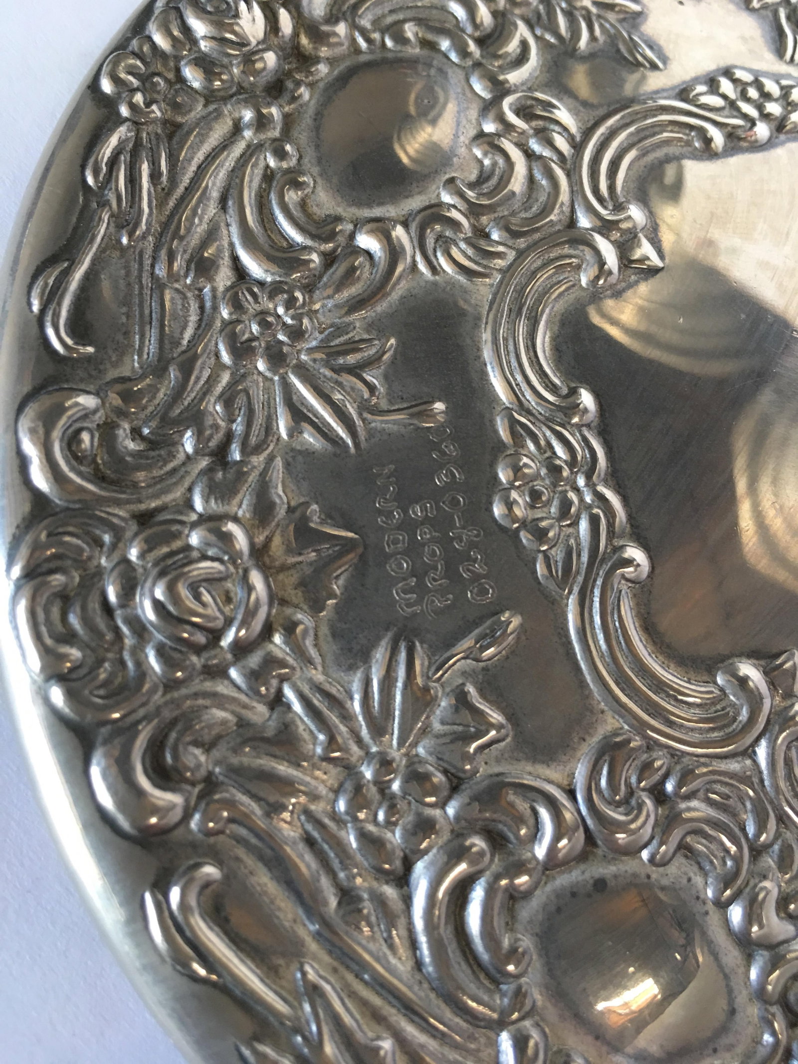 Antique Silver Plate Rose Pattern Vanity Hand - 18