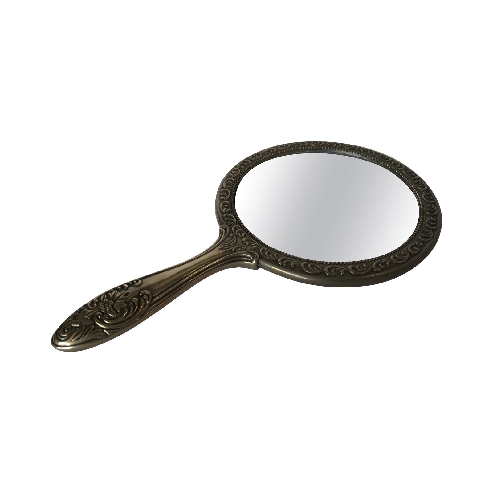 Antique Silver Plate Rose Pattern Vanity Hand: Title: Antique Silver Plate Rose Pattern Vanity Hand Description: Antique silver plate vanity hand with a rose pattern throughout. Additional Information: Dimensions: Height: 10 in (25.4 cm)Width: 6