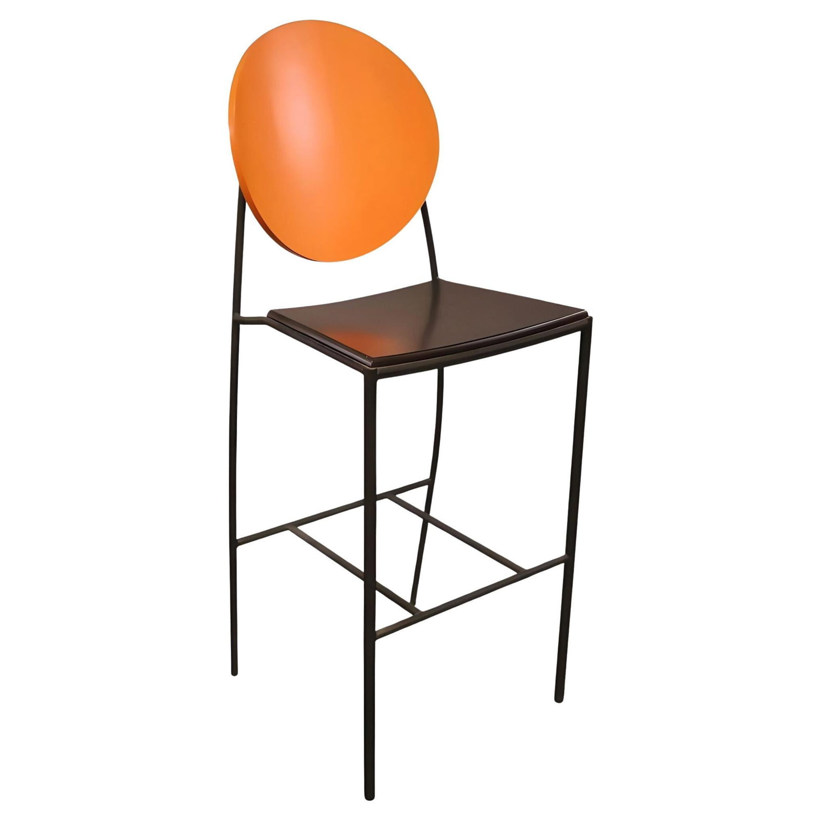Dakota Jackson Memphis style "Vik-Ter" Barstool: Title: Dakota Jackson Memphis style "Vik-Ter" Barstool Description: Memphis-style "Vik-Ter" orange and black bar stool by Dakota Jackson. The stool comes with a orange curved circular backrest on