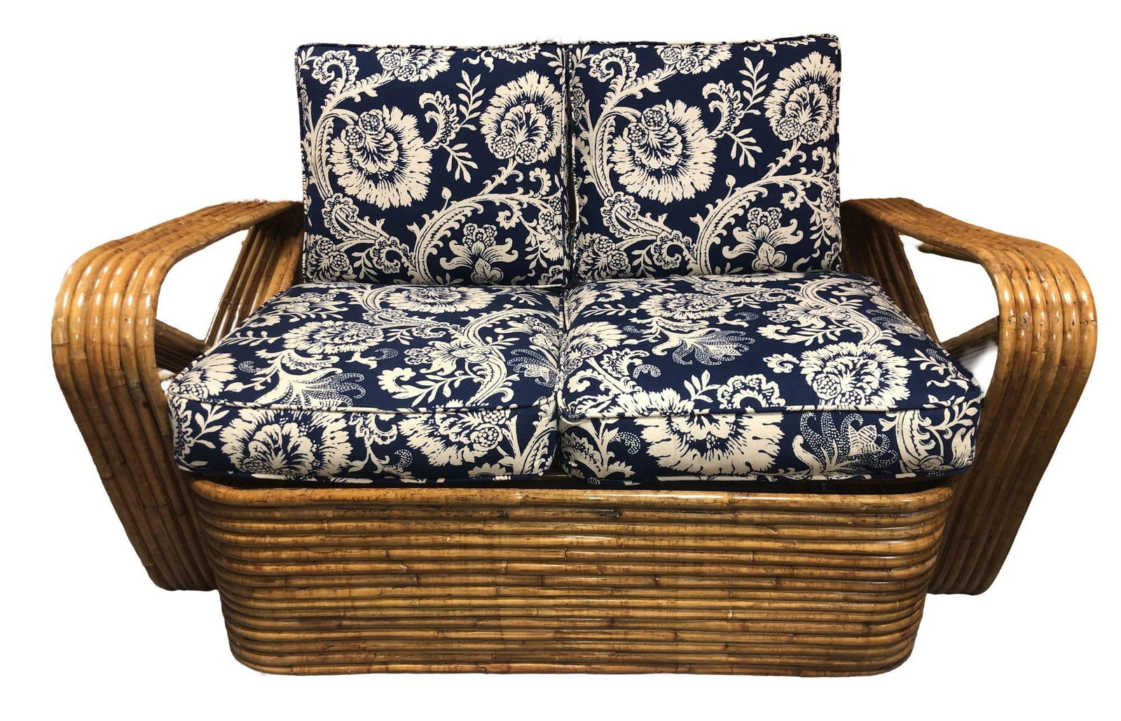 Restored MCM Six-Strand Double Triangle Pretzel Arm Tortoise Shell Rattan Settee - 8