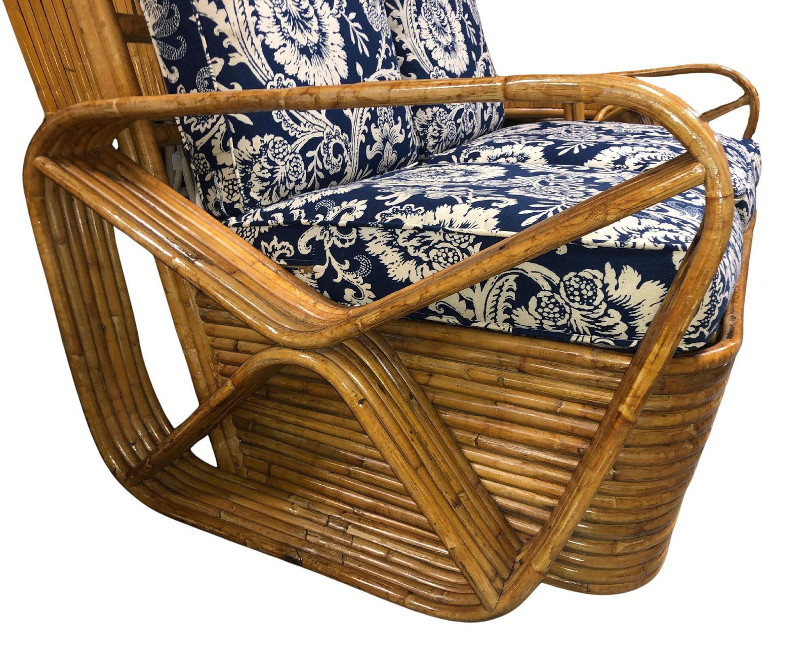 Restored MCM Six-Strand Double Triangle Pretzel Arm Tortoise Shell Rattan Settee - 9