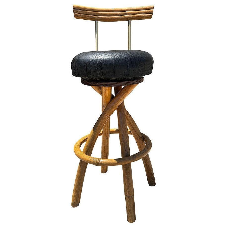 Restored Spiral Legs Rattan & Brass Barstool w/ Swivel Seats, Set of Six - 11