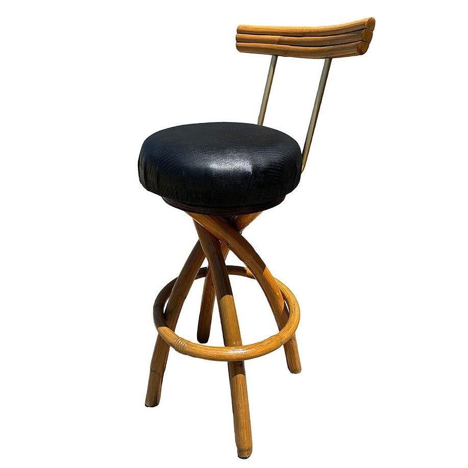 Restored Spiral Legs Rattan & Brass Barstool w/ Swivel Seats, Set of Six - 17