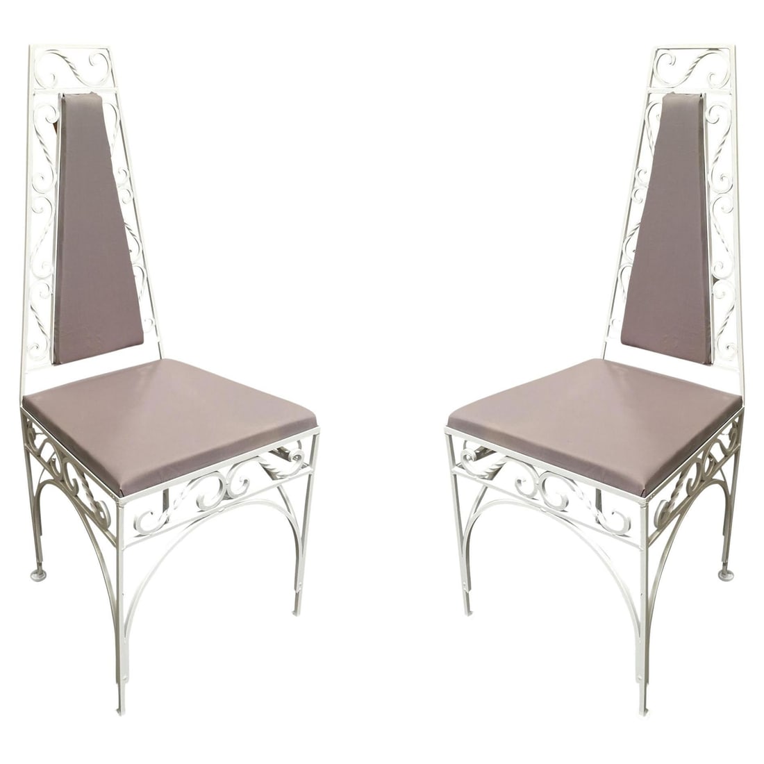 Mid-Century Modernist High Back Chair with Scrolling Pattern, Set of Two - 16