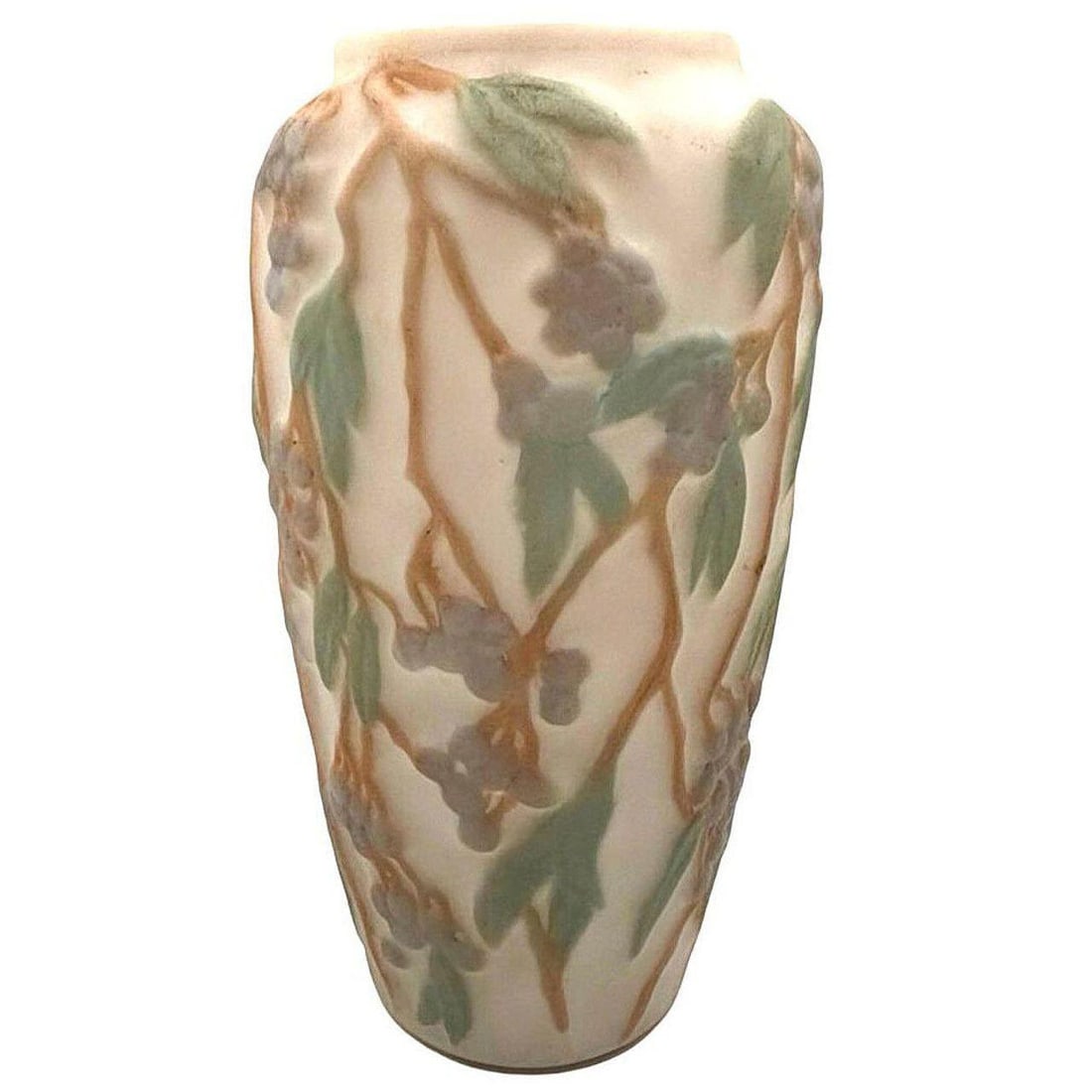 1924 Phoenix Consolidated Satin Glass Lamp Vase Base With Grape Leaves Floral - 3