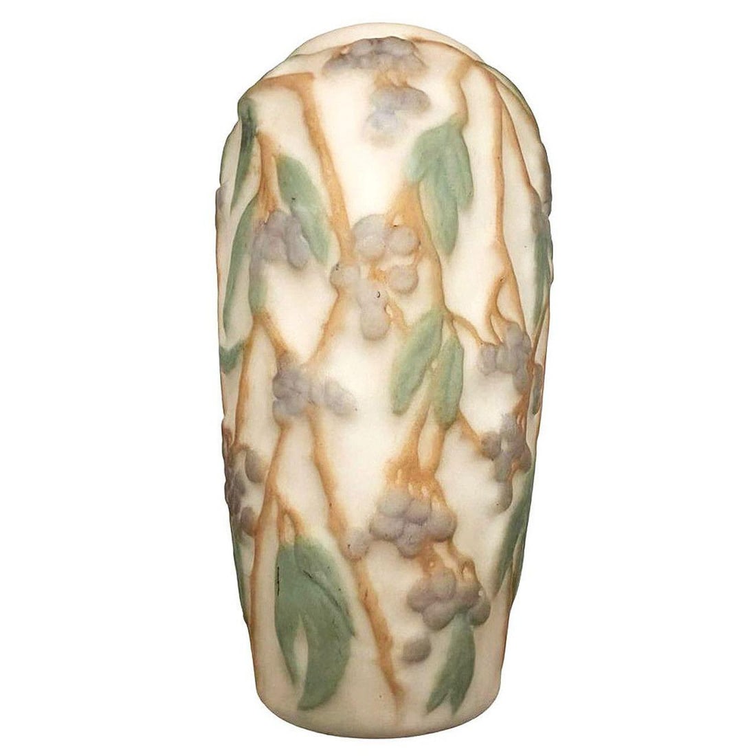 1924 Phoenix Consolidated Satin Glass Lamp Vase Base With Grape Leaves Floral - 4