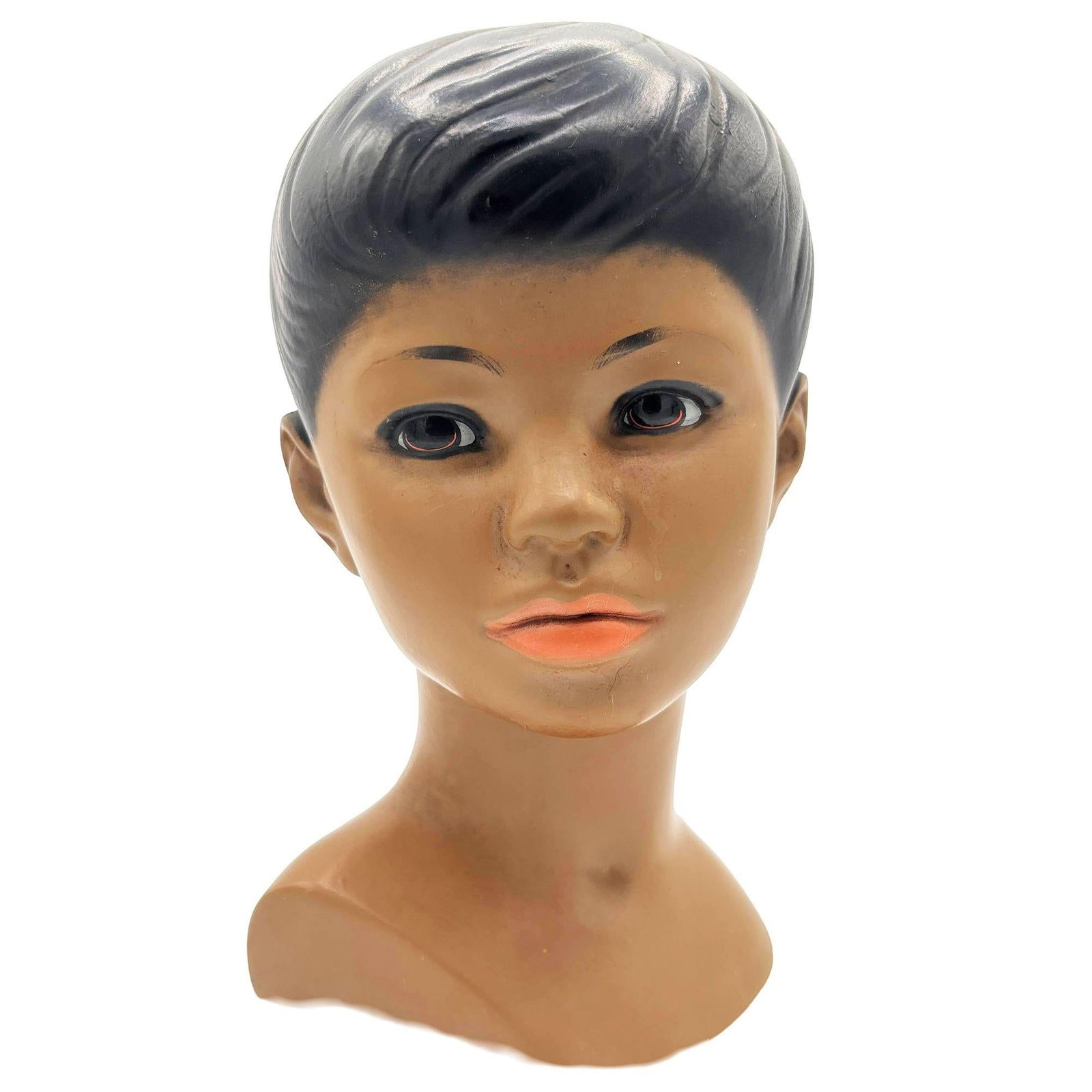 Mid-century Hawaiian Polynesian Boy Chalkware Bust Statue by Marwal - 8