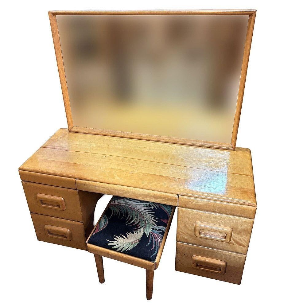 MCM Blond Maple Vanity/ Dressing Table w/ Bench by Russel Wright for Con - 11