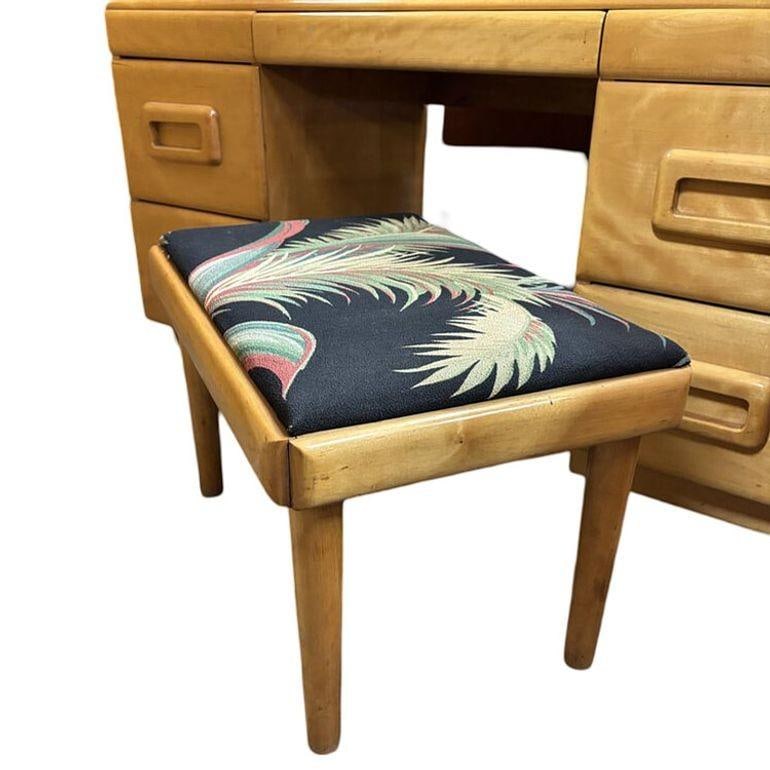 MCM Blond Maple Vanity/ Dressing Table w/ Bench by Russel Wright for Con - 14