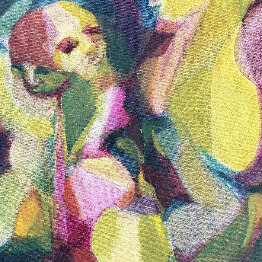 Abstract Expressionist Multi-colored Figures Oil on Canvas Signed Mars - 18