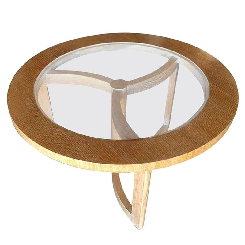 Round Scandinavian Spindle Coffee Table in Oak with Glass Top (1 of 6)